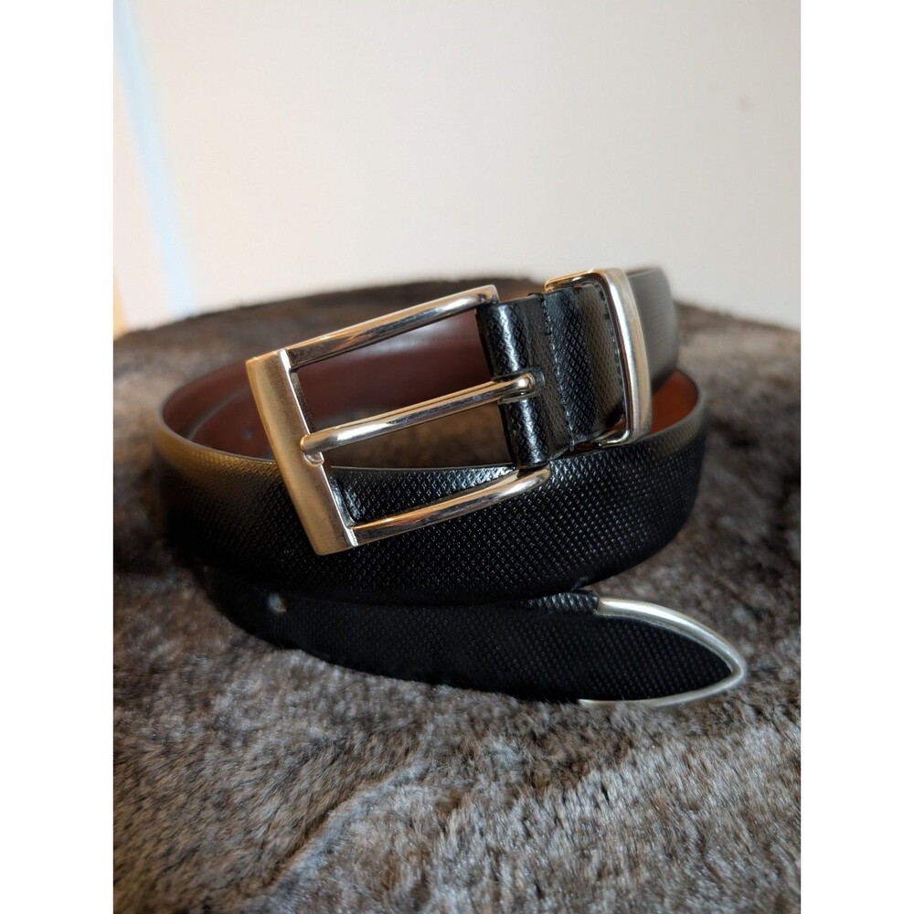 Cole Haan Leather Belt Men's 34 Black Metal Tip Western Rodeo Work Dress Office